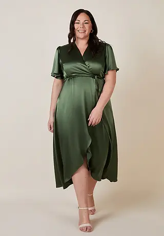 Satin Bridesmaid dress olive green florence wrap dress