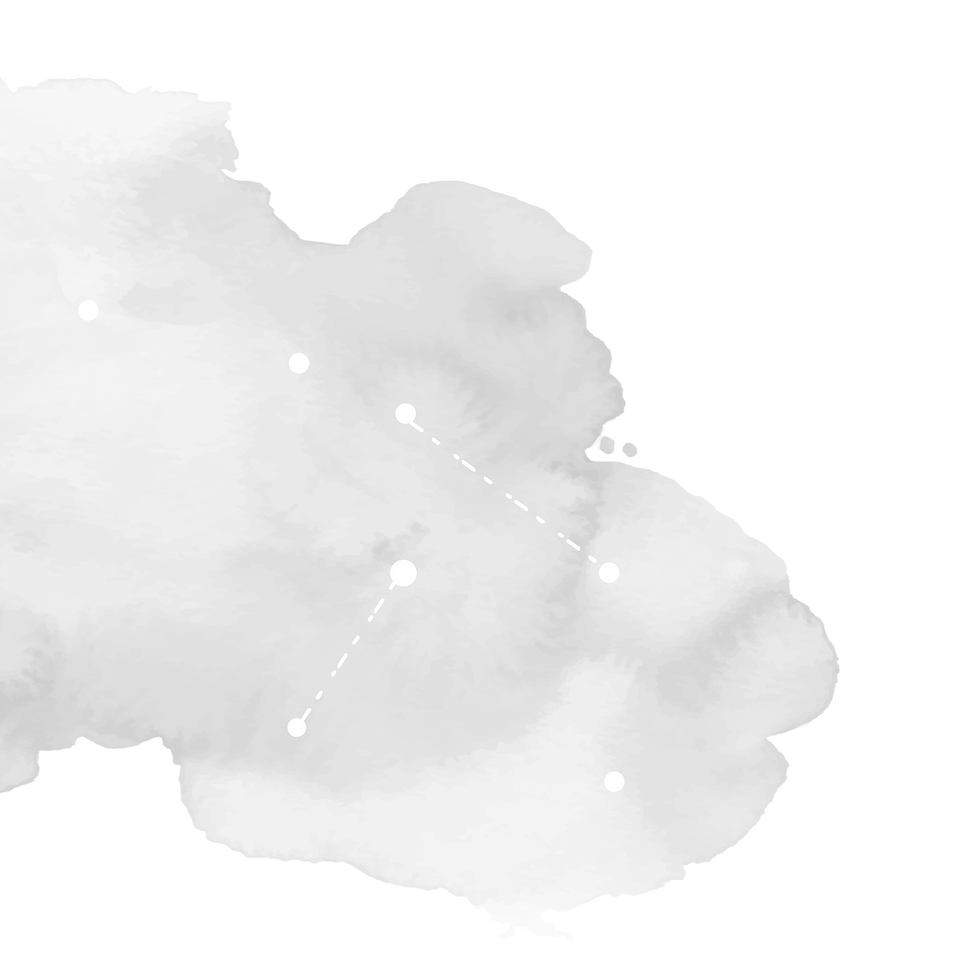 灰色の水彩のしみに、星図のように点線で結ばれた白い点