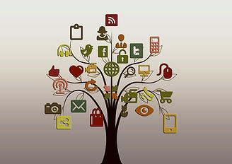 Arbre qui a à la place des branches, plein de réseaux sociaux différents (Linkedin, Facebook, mail...)