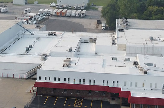 Commercial roof in Goshen, Indiana - birds eye view of flat commercial roof