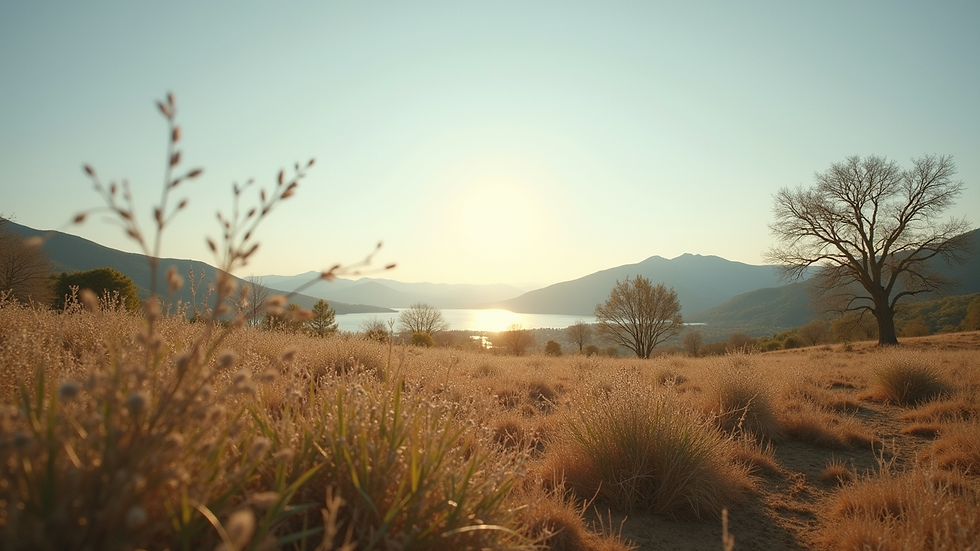 Wide angle view of serene natural landscape