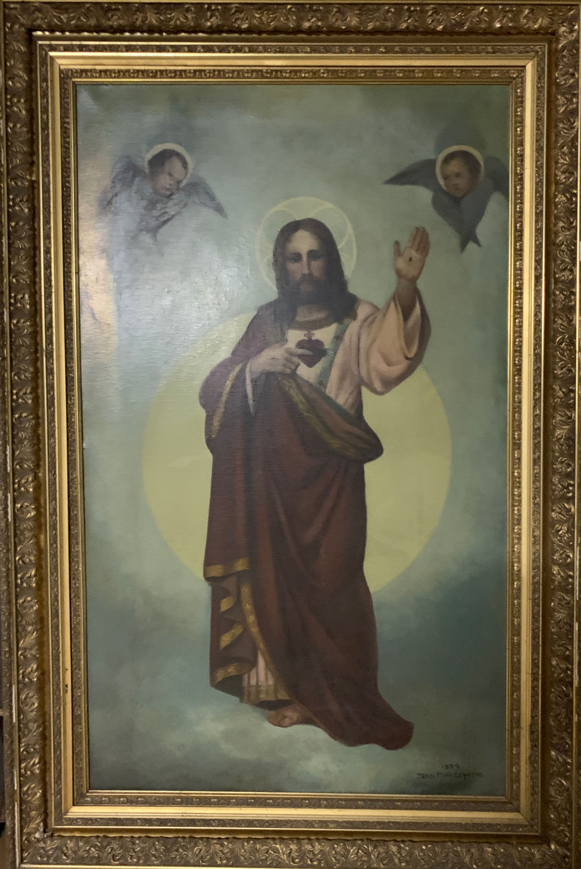 Sacred Heart of Jesus painting, devotional Catholic artwork for chapels, sanctuaries or matching Holy Family display for sale