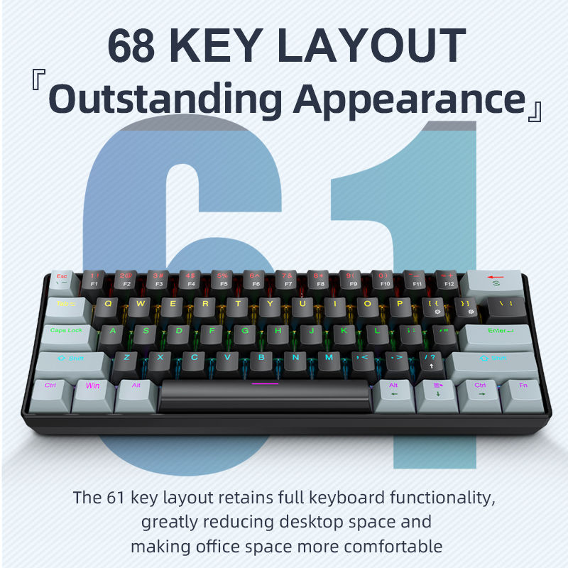 APAYADO K61 Mini Mechanical Keyboard,Wired,61 Keys,Phantom RGB, Black/White Red/