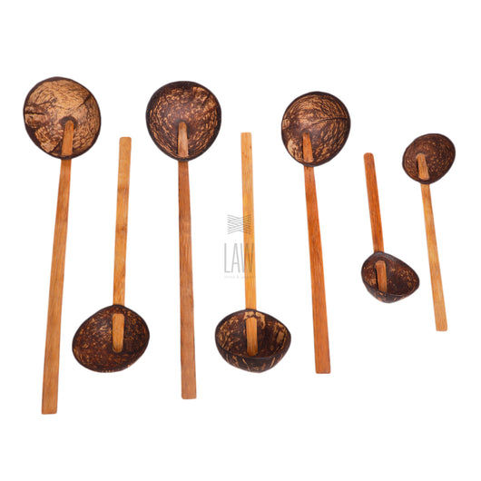 Law India Complete Set Of Coconut Shell Ladles (Set Of 7 Wooden Spoons)