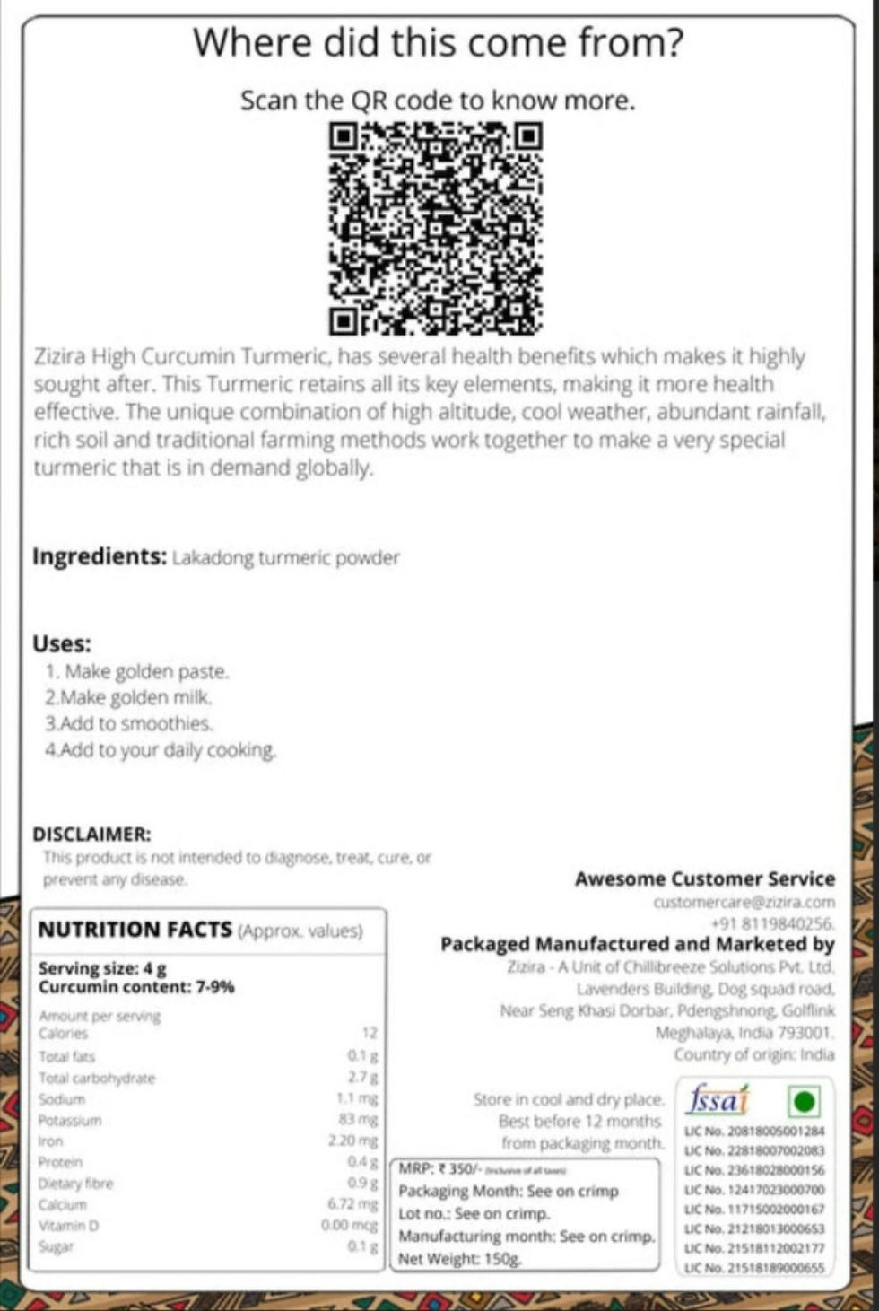 Thumbnail: Zizira 9% Curcumin Lakadong Turmeric Powder (500 gms)