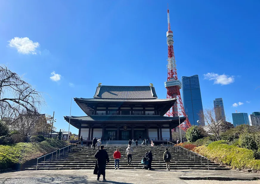 東京鐵塔與增上寺合影