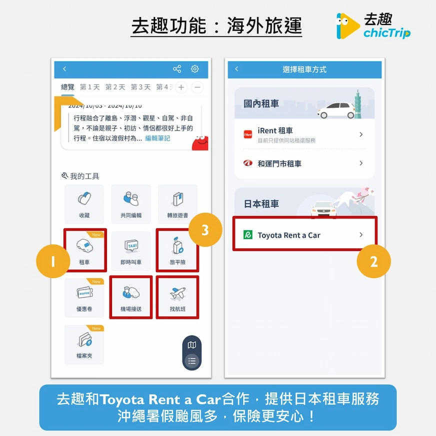去趣app海外旅運功能頁面
