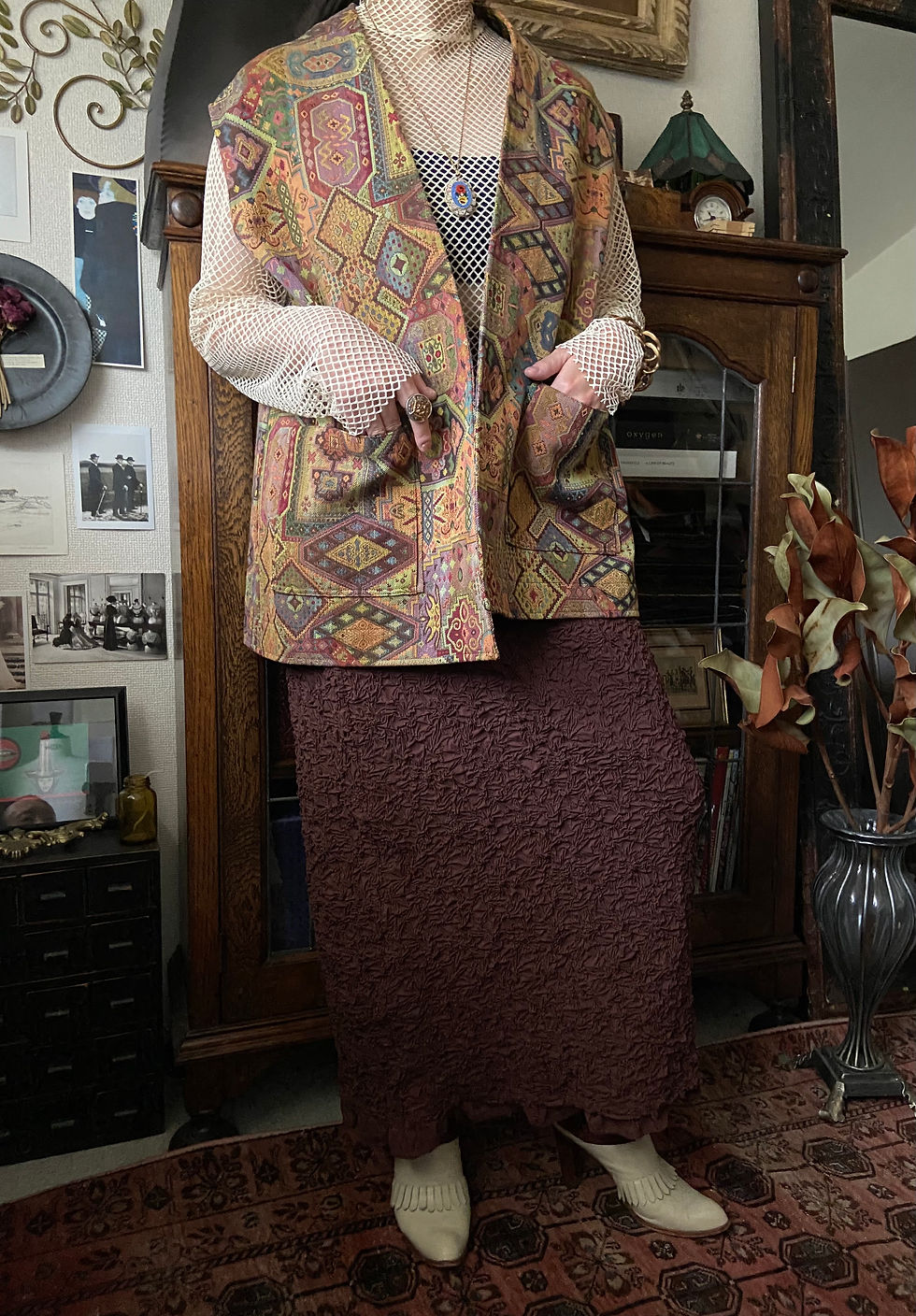 shirring skirt brown