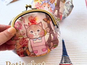 ぽちゃがま金具取り付け体験ワークショップ｜プティ・シャ（猫）作品例｜KURUMIYUがま口教室