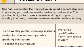 Join a Youth-Led Team to Promote Leadership, Advocacy, and Mentorship Among Middle Schoolers!