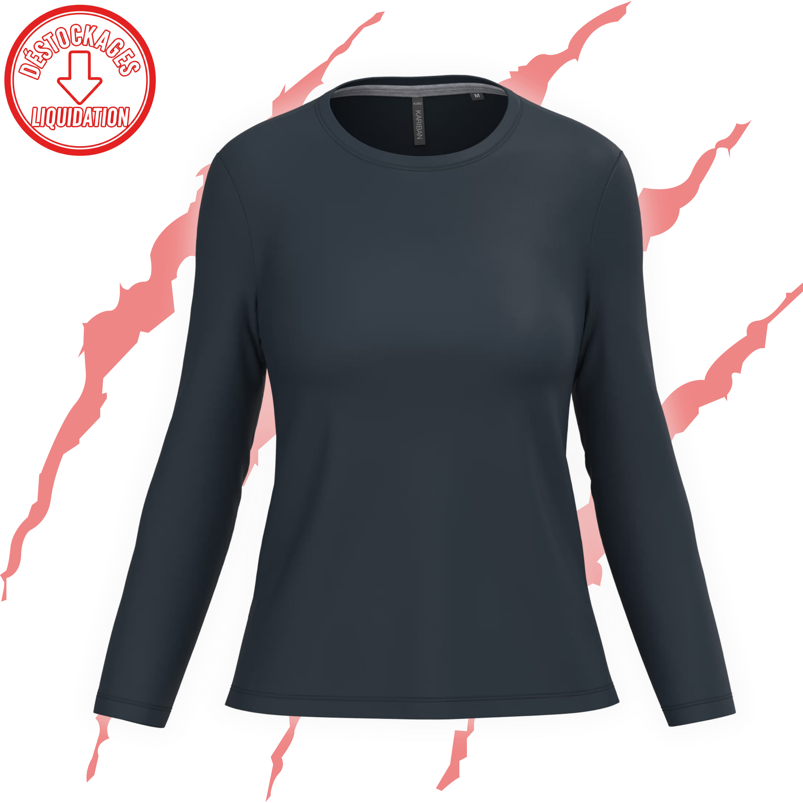 K383 - T-shirt col rond manches longues femme