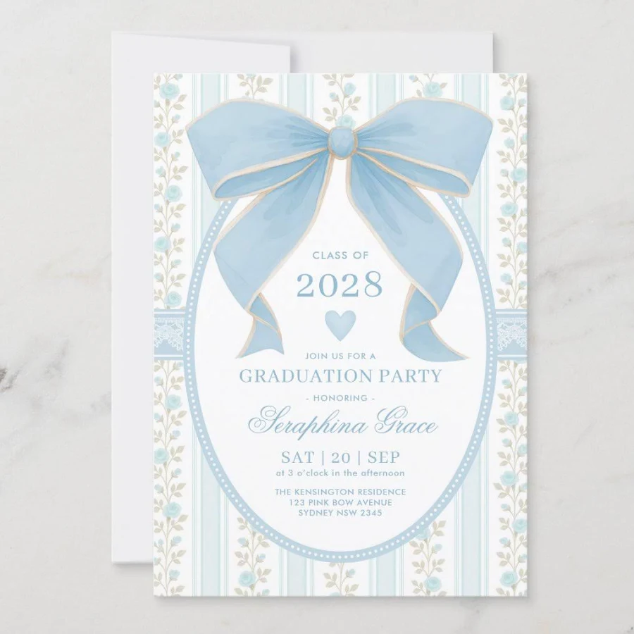 Blue French Country Graduation Invite
