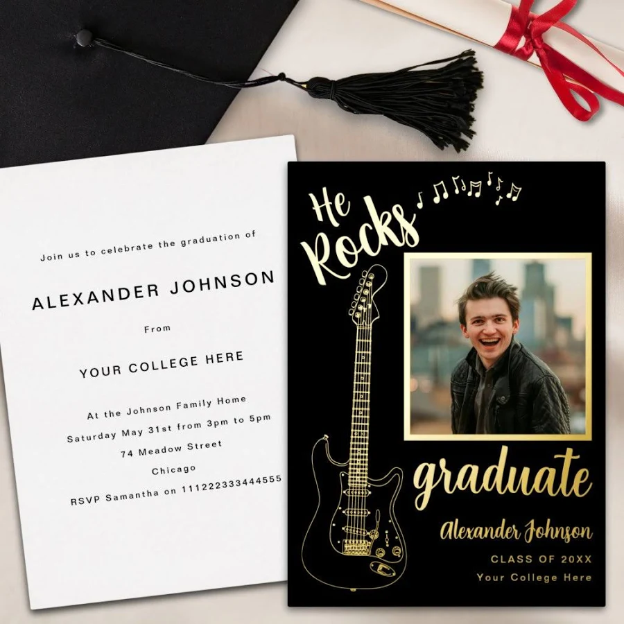 he rocks graduation invitation