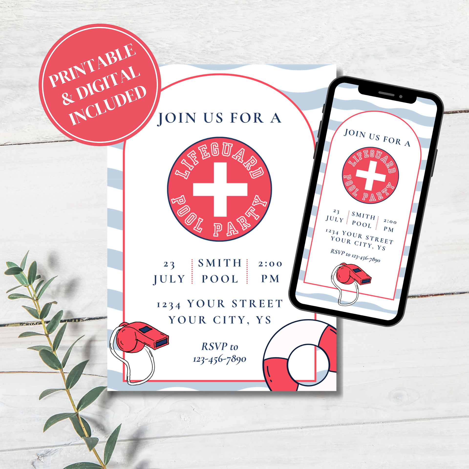 Lifeguard Pool Party Invitation