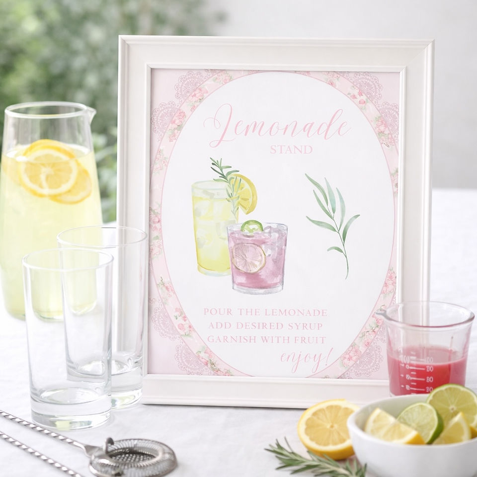 Pink Cottagecore French Country Toile Chic Graduation Lemonade bar Sign