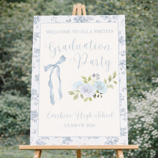 Blue Cottagecore French Country Toile Chic Graduation Welcome Sign