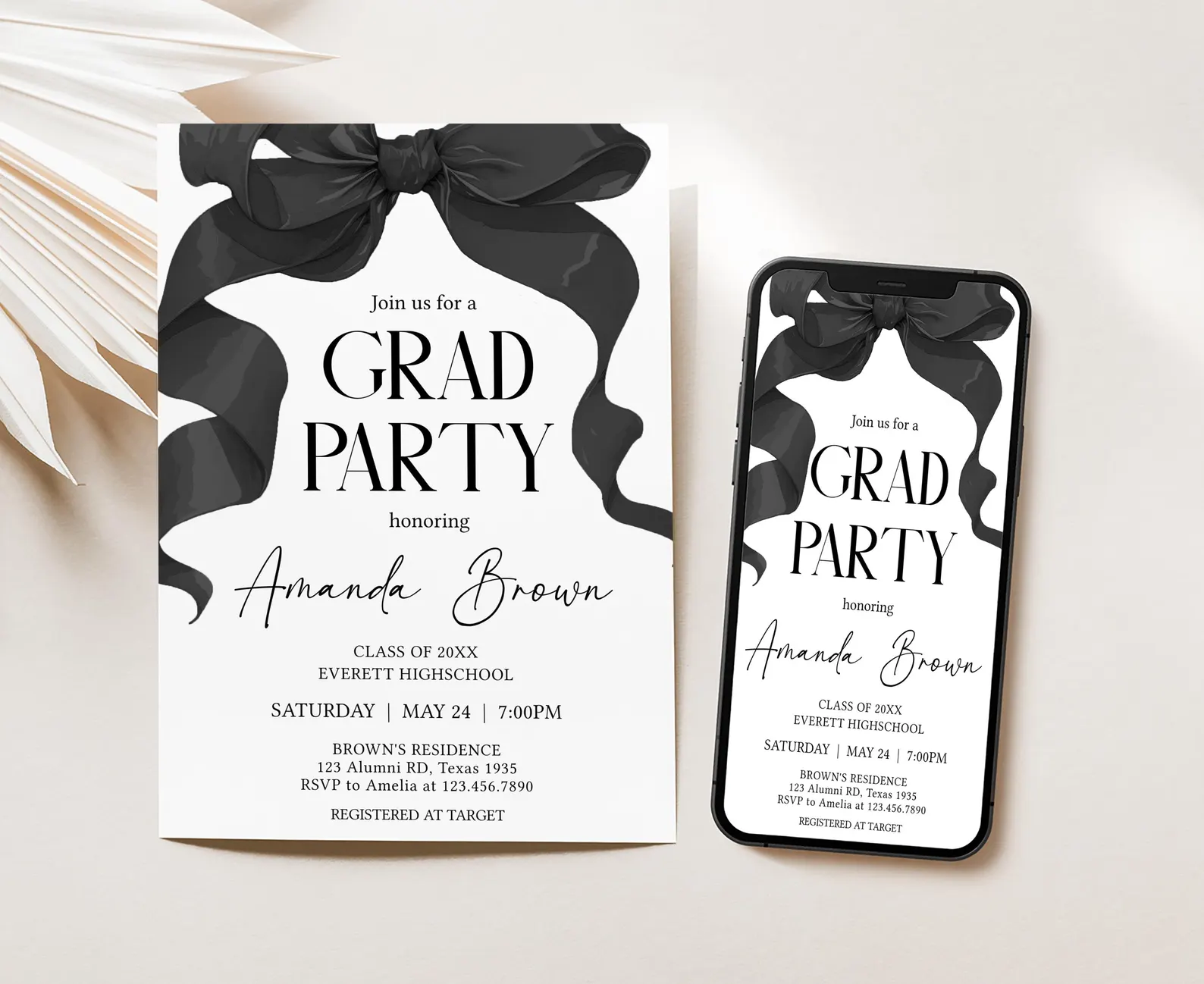 Black Bow Graduation Invitation