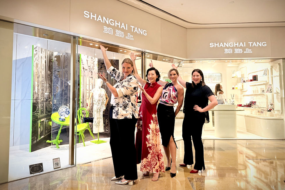 From Left to Right: Eleanor Coleman, Carmen Chiu, Liz Branford and Amanda L. Wong outside the Shanghai Tang store in Pacific Place, Hong Kong.