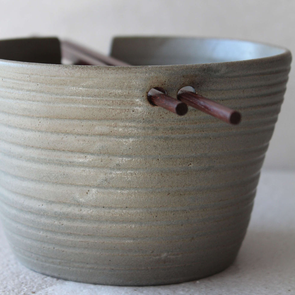 OLIVE GREEN BOWL WITH GROOVE AND HOLE FOR CHOPSTICKS