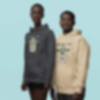 Modeled mockup of KQC's long sleeve graphic hoodie with a geometric Yoda holding a quilt with the phrase "Quilter, I am"