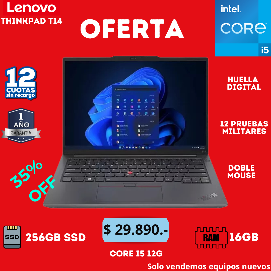 Lenovo Thinkpad T14 Intel Core i5 1245U VPro Ram 16GB Ssd 256GB M2 14" FHD