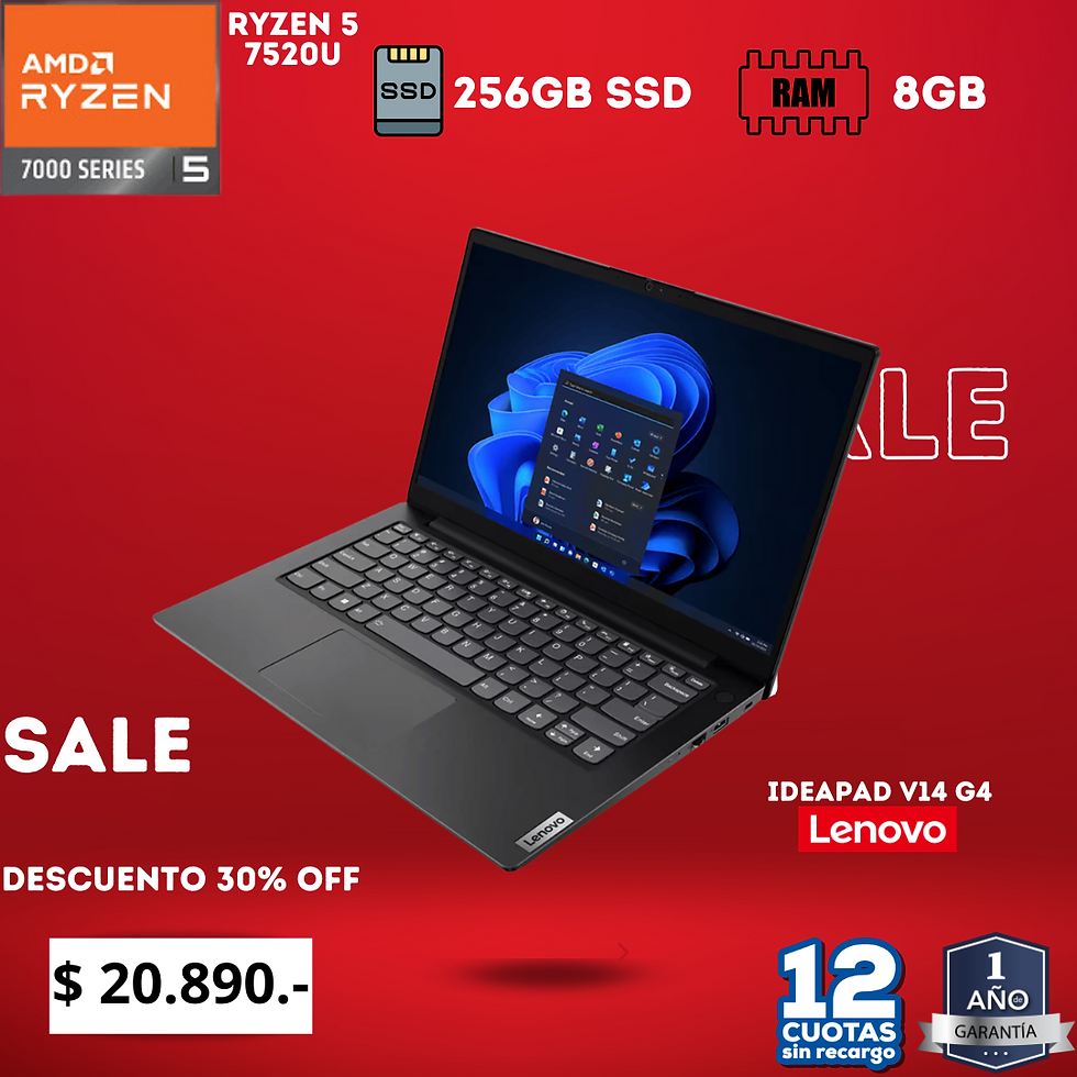 Miniatura: Notebook Lenovo V14 Ryzen 5 7520U 8 GB de RAM y SSD de 256 GB