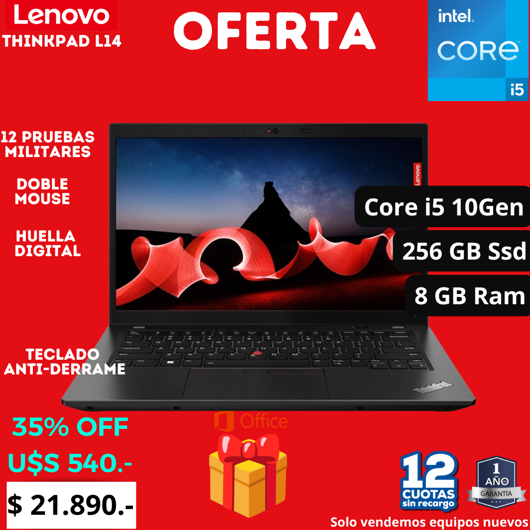 Notebook Lenovo Thinkpad L14 35% de DESCUENTO - Procesador Core i5 1035G7 2.40Gh