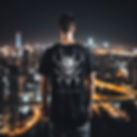 guy with a black oversize t-shirt with a night big modern city in the background and with