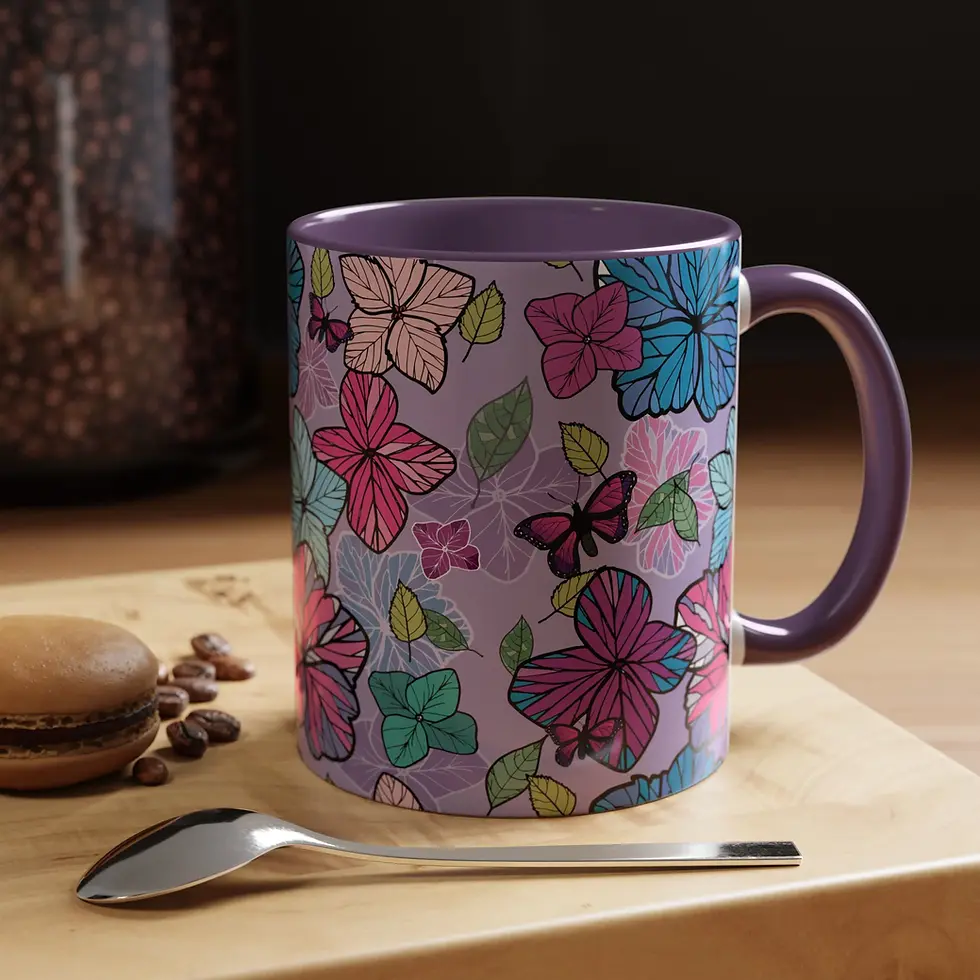 Thumbnail: Floral Butterfly Accent Coffee Mug  |. Colourful Spring Blooms (11/15oz)