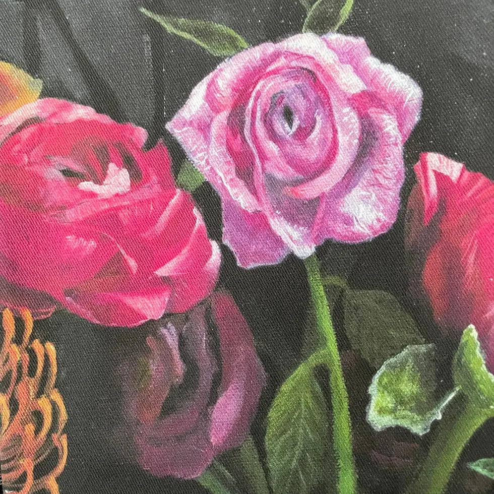 Thumbnail: Pink rose and red flowers