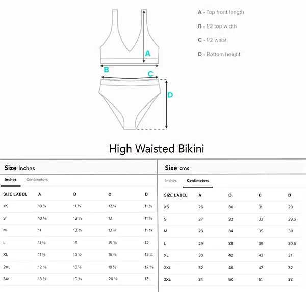 Ladies High Waisted Bikini Sizing