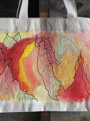 Hand painted bag fire close up