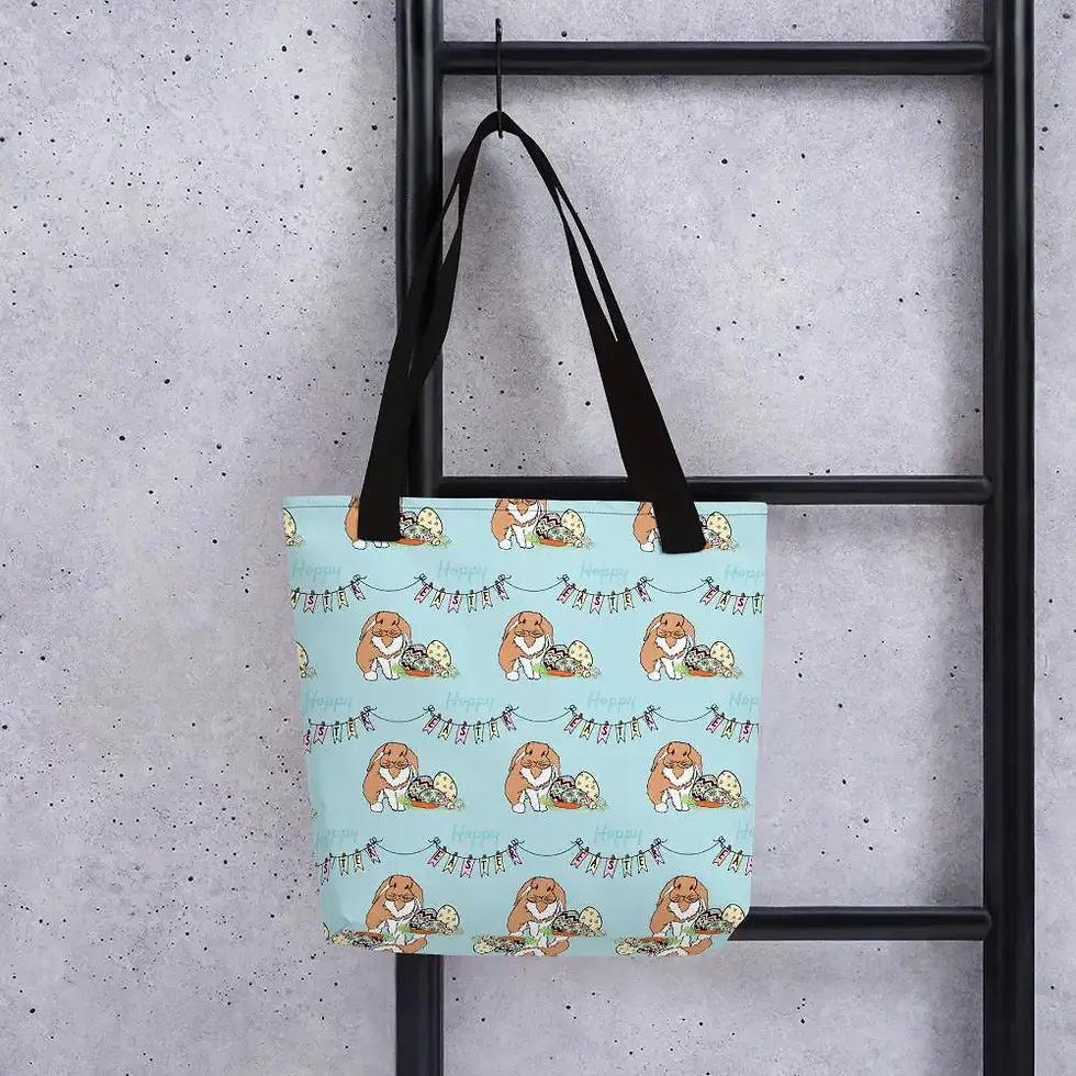 Thumbnail: Light blue tote bag with a repeating sloth pattern