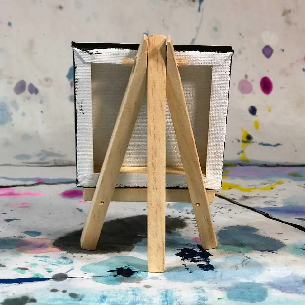 Thumbnail: Small canvas on easel over paint splatters