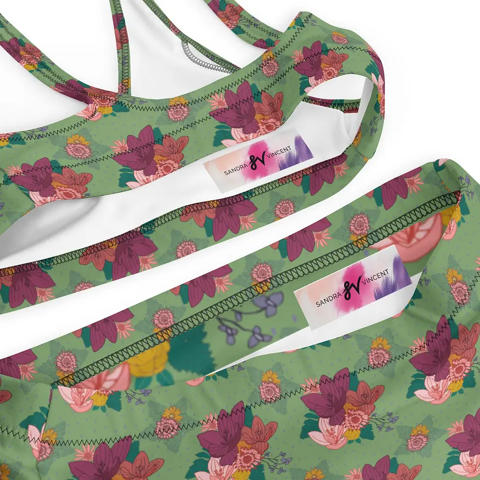 Thumbnail: Green floral fabric, showing internal seams and labels