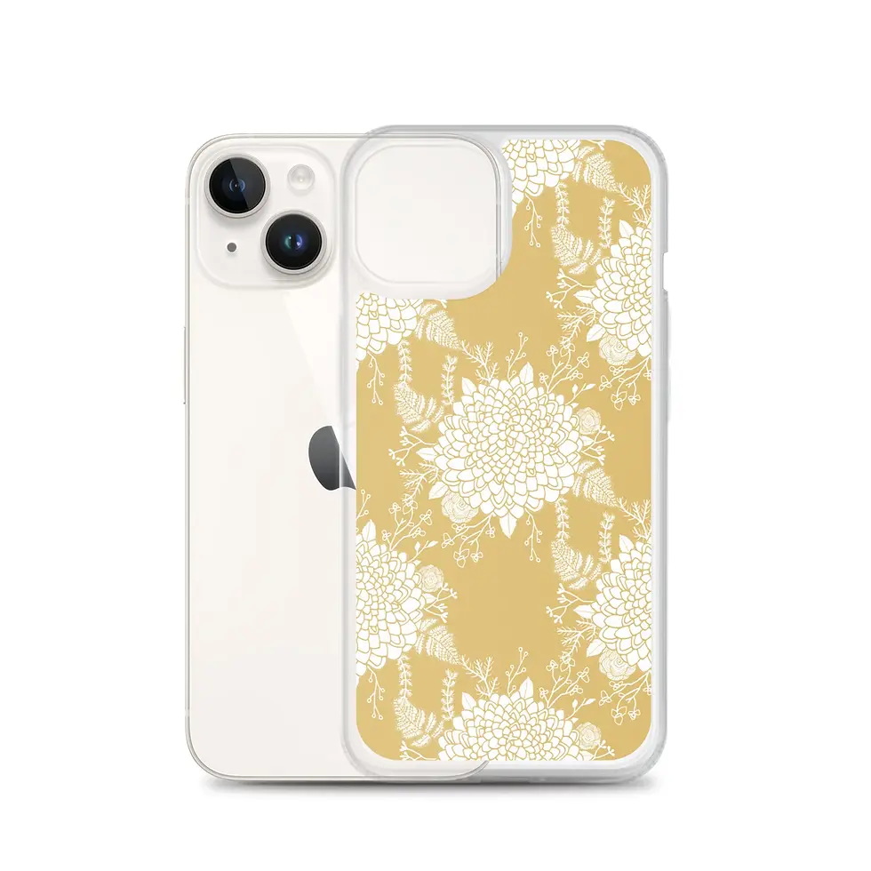 Thumbnail: White iPhone 13 and a clear phone case with yellow abstract design