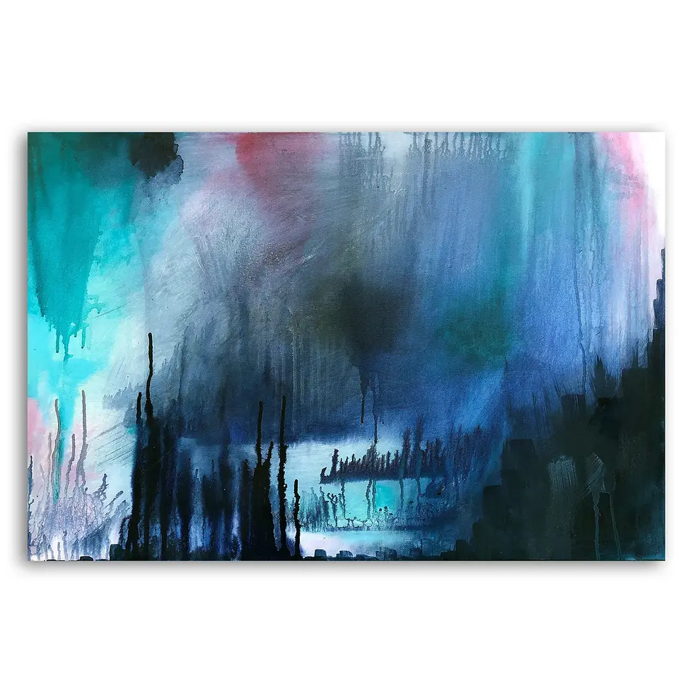 Thumbnail: Abstract painting with blue and teal dripping colors