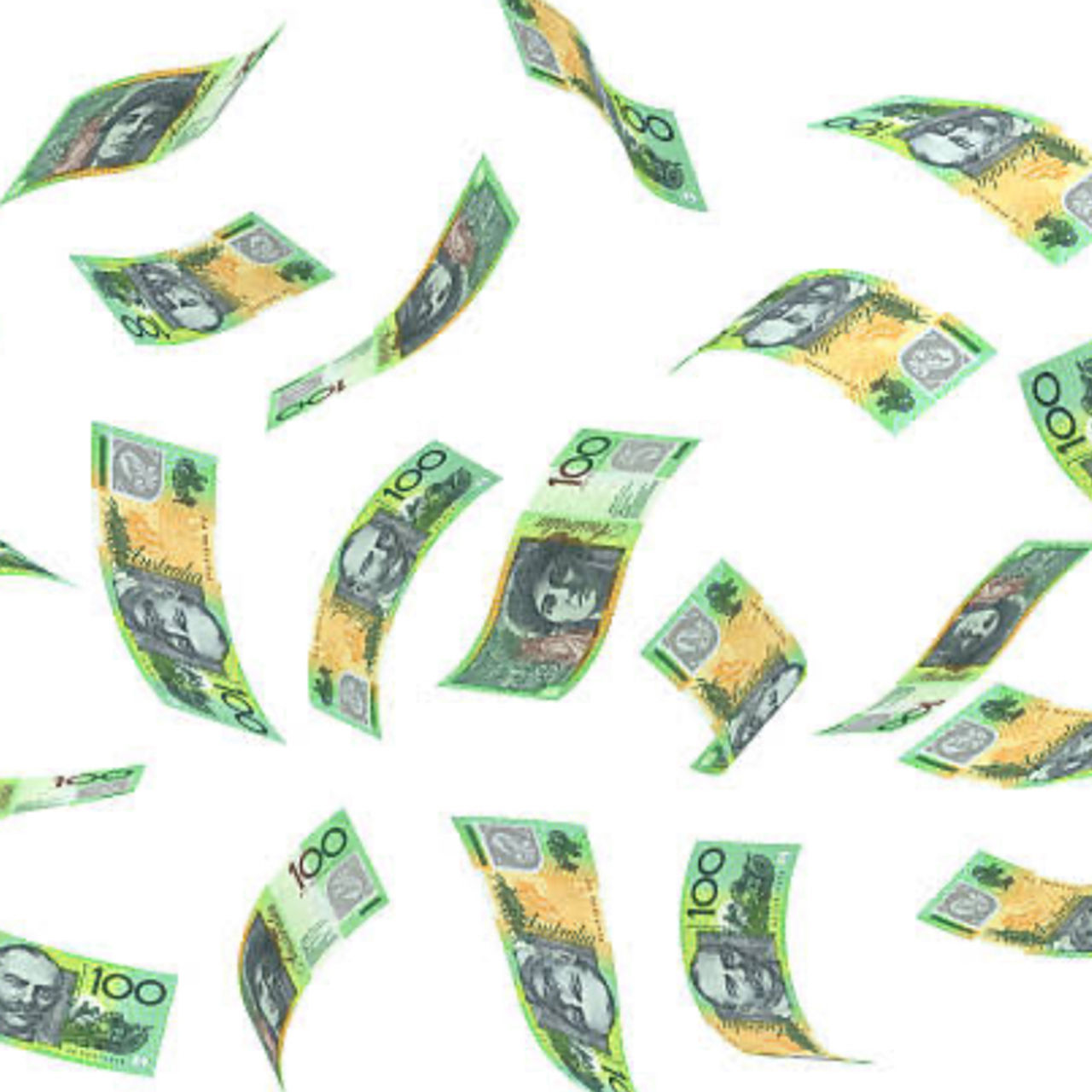 Falling Australian 100 dollar bills