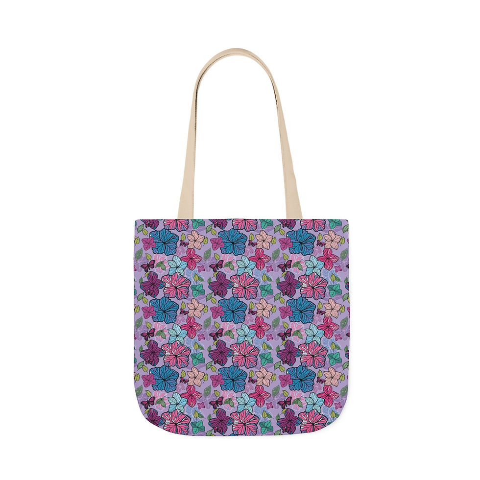 Thumbnail: Colourful Floral Canvas Tote with Flower Butterfly Pattern