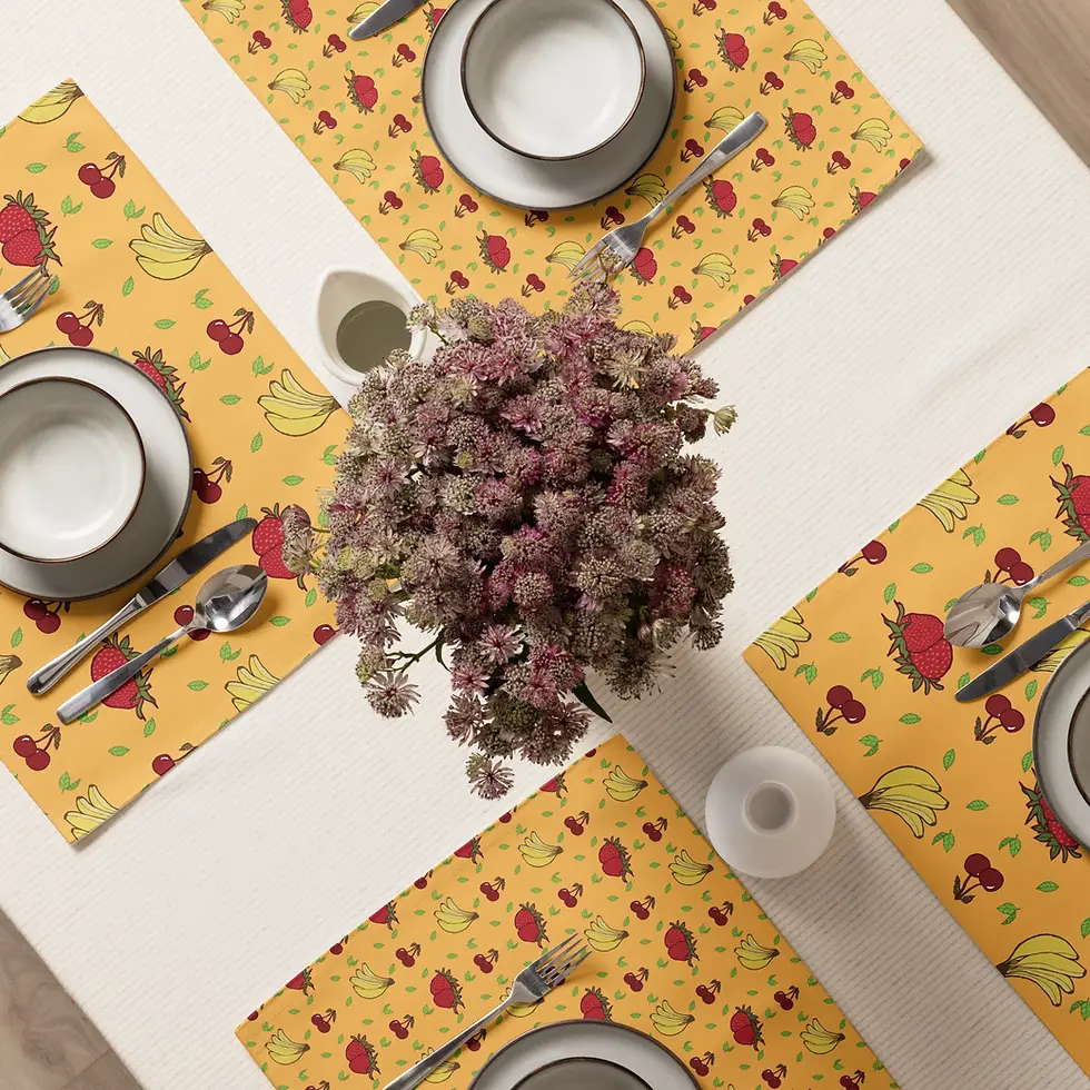 Table set with mustard floral pattern placemats