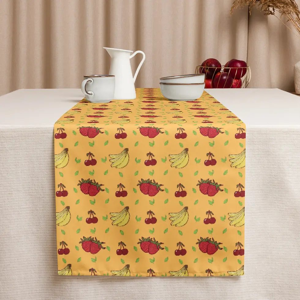 Thumbnail: Yellow table runner with strawberry and banana pattern