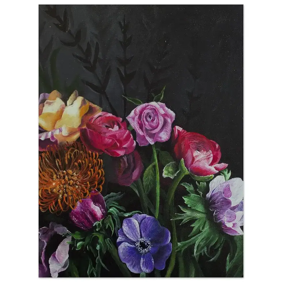 縮圖：Close-up of colorful spring blooms on dark background