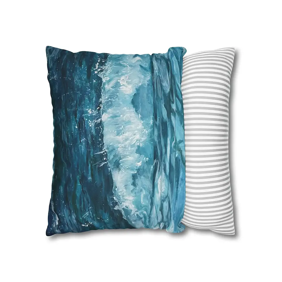 縮圖：Blue abstract pillow and white striped rectangular pillow