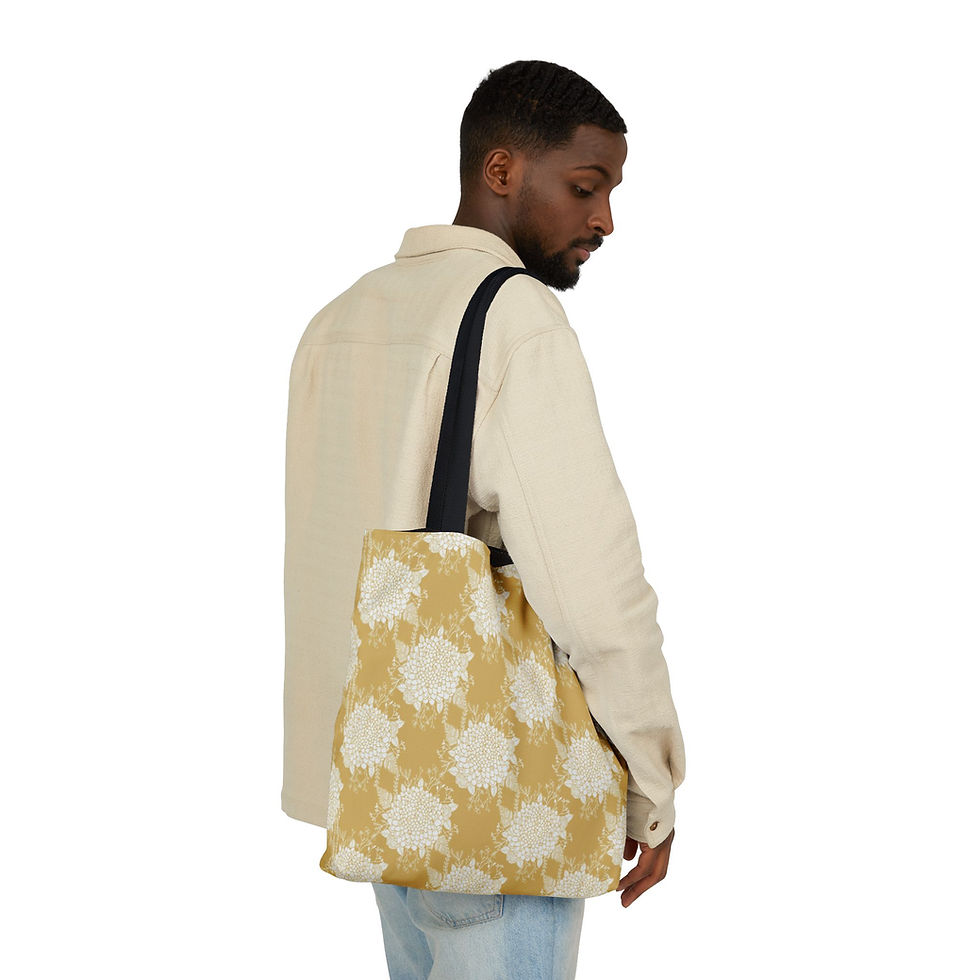 Thumbnail: Man holding vintage mustard floral tote