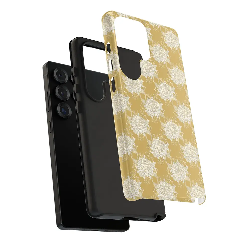 Miniaturbild: Black smartphone with yellow patterned case
