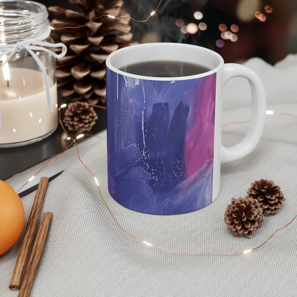 Thumbnail: Abstract Purple Pink Brushstroke Mug  |  Artistic Ceramic Coffee Cup (2 sizes))