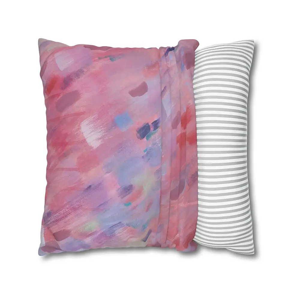 Thumbnail: Pink abstract pillow and white striped bolster pillow