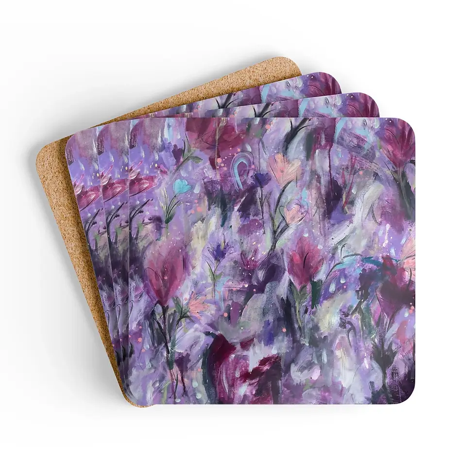 Floral 'Purple Bloom' cork coasters