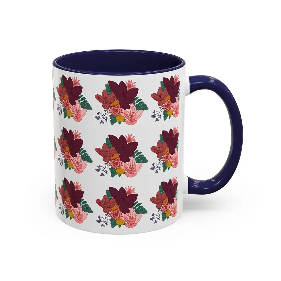 縮圖：Floral Bouquet Accent Coffee Mug |  Burgundy & Pink Floral Pattern (11/15oz)