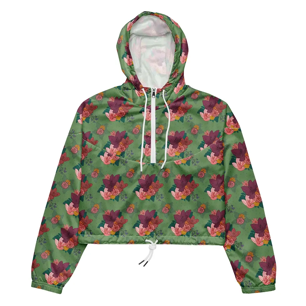 Thumbnail: Womens green floral cropped hooded jacket